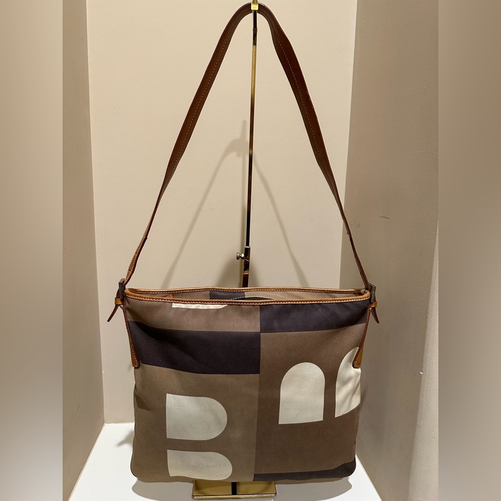 Bally Brown and Black Logo Medium Handbag